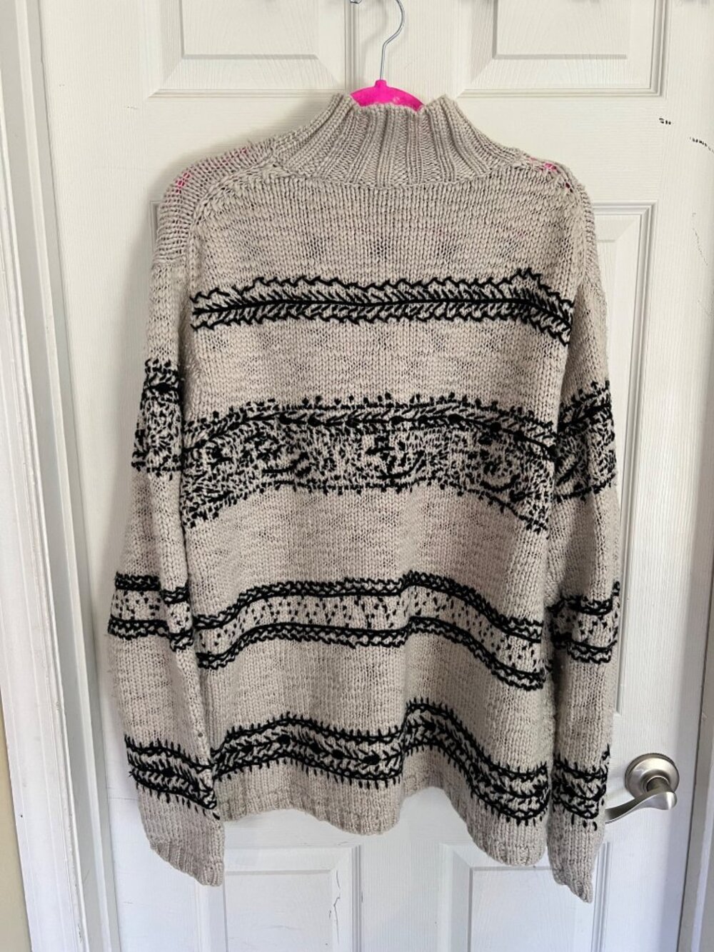 Sundance Knit Quarter Zip Pullover Wool Blend Sweater Cream Black Mens Large - Picture 5 of 7